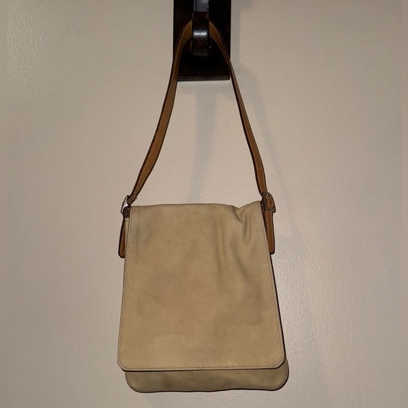Coach Vintage Cream Suede Flap Bag w/Tan Leather Strap Creed#-No-COD 3411 - Picture 1 of 14